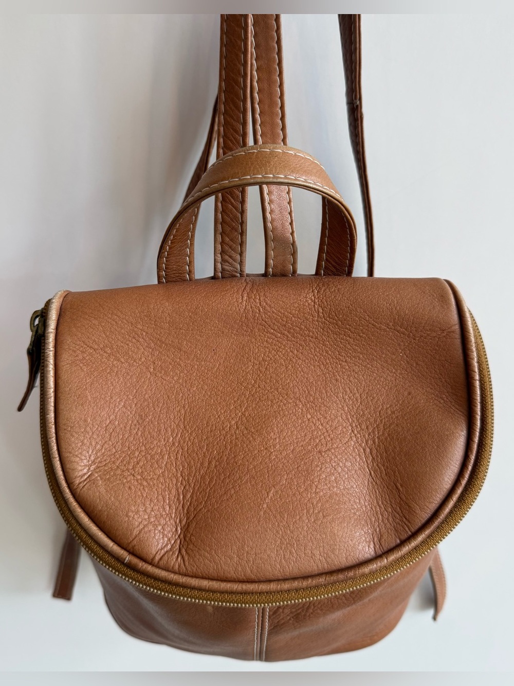 Vintage Hobo International Mini Backpack Slingback Bag Leather Boho Camel Zipper - Picture 2 of 11